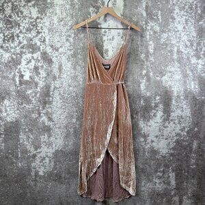 New Reformation Wrap Dress XS Womens Pink Peach Velvet Anoush Tulip Silk